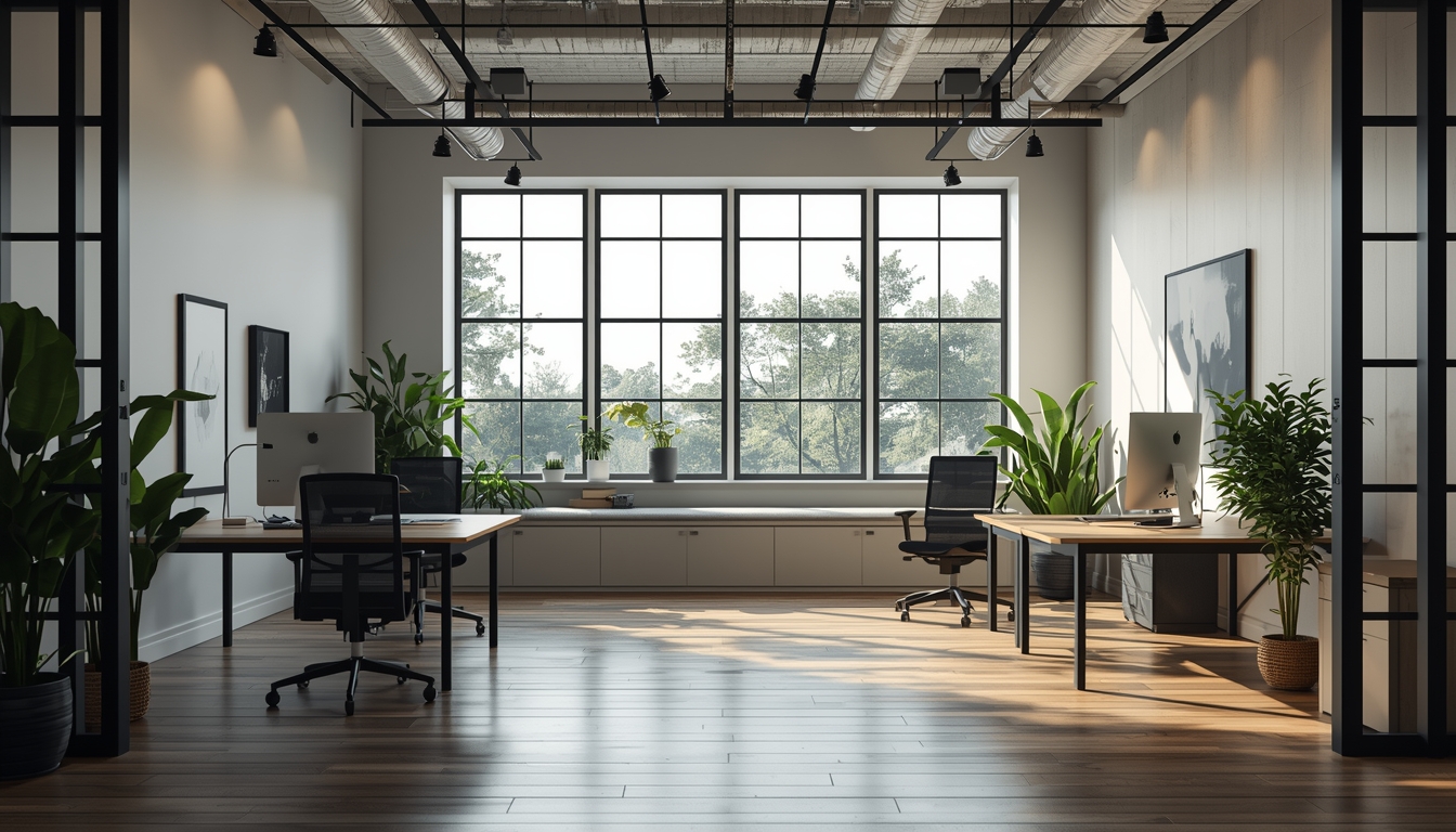 Modern workspace designed for productivity with natural light and ergonomic setup